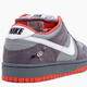 A shot of the Staple Pigeon Dunk, showing off the embroidered pigeon on its heel.